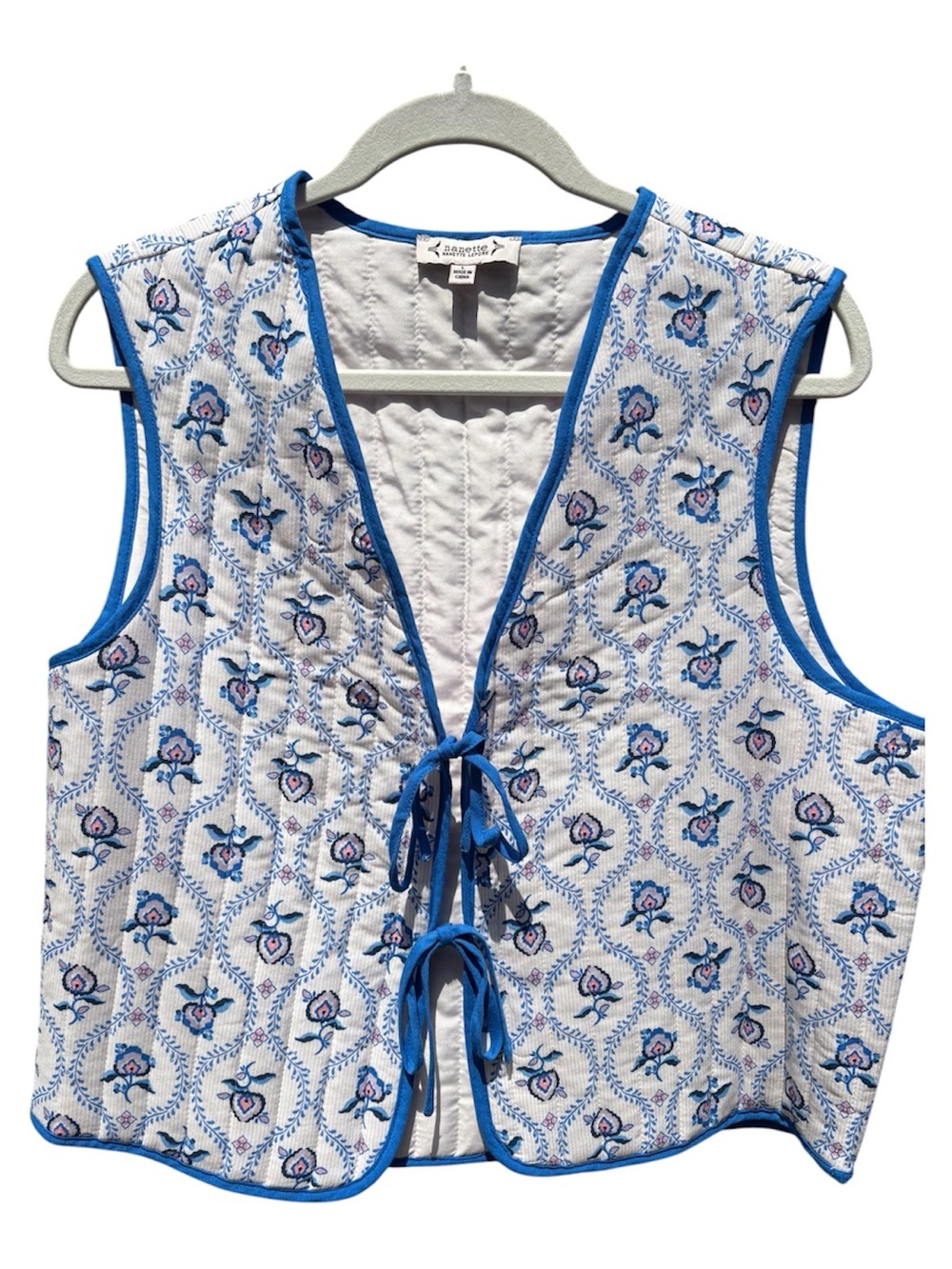 Nanette Lepore Quilted Floral Vest Front Ties Sz L NWT